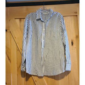 Rachel Hollis Popover Top Large Sz 4 Gray Stripe Linen Blend 1/2 Button Tunic
